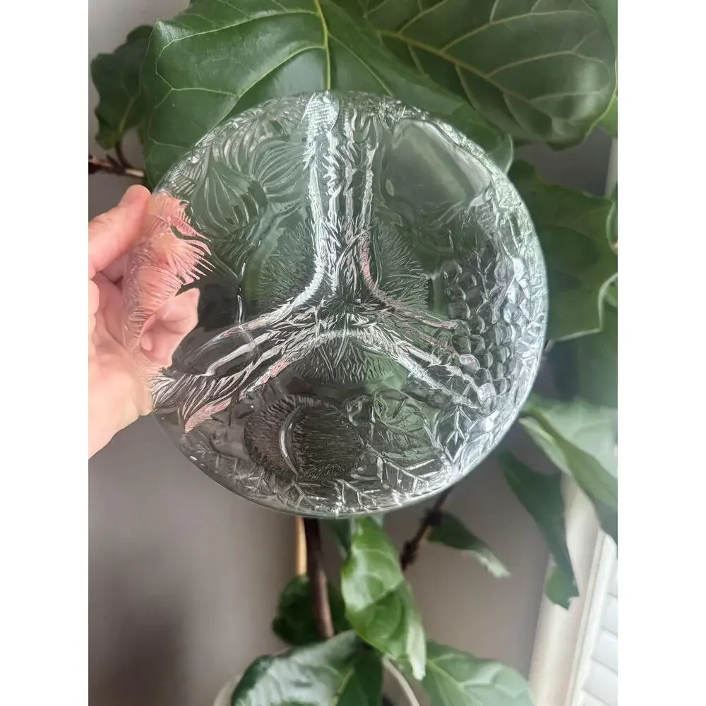 Vintage KIG Pressed Glass Plate • Embossed Fruit Vegetable Divided Dish